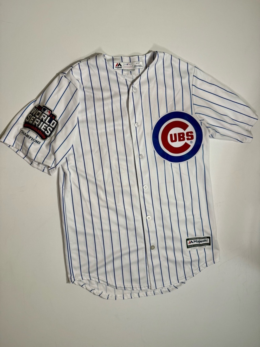 Majestic Chicago Cubs White and Blue Pinstripe Baseball Jersey